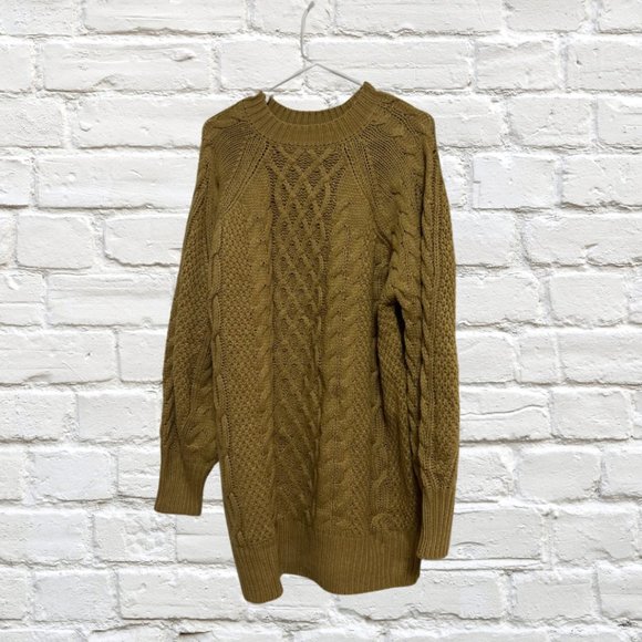 Fall Crewneck Long Sleeve Oversized Cable Knit Chunky Short Sweater Dress - Picture 3 of 5